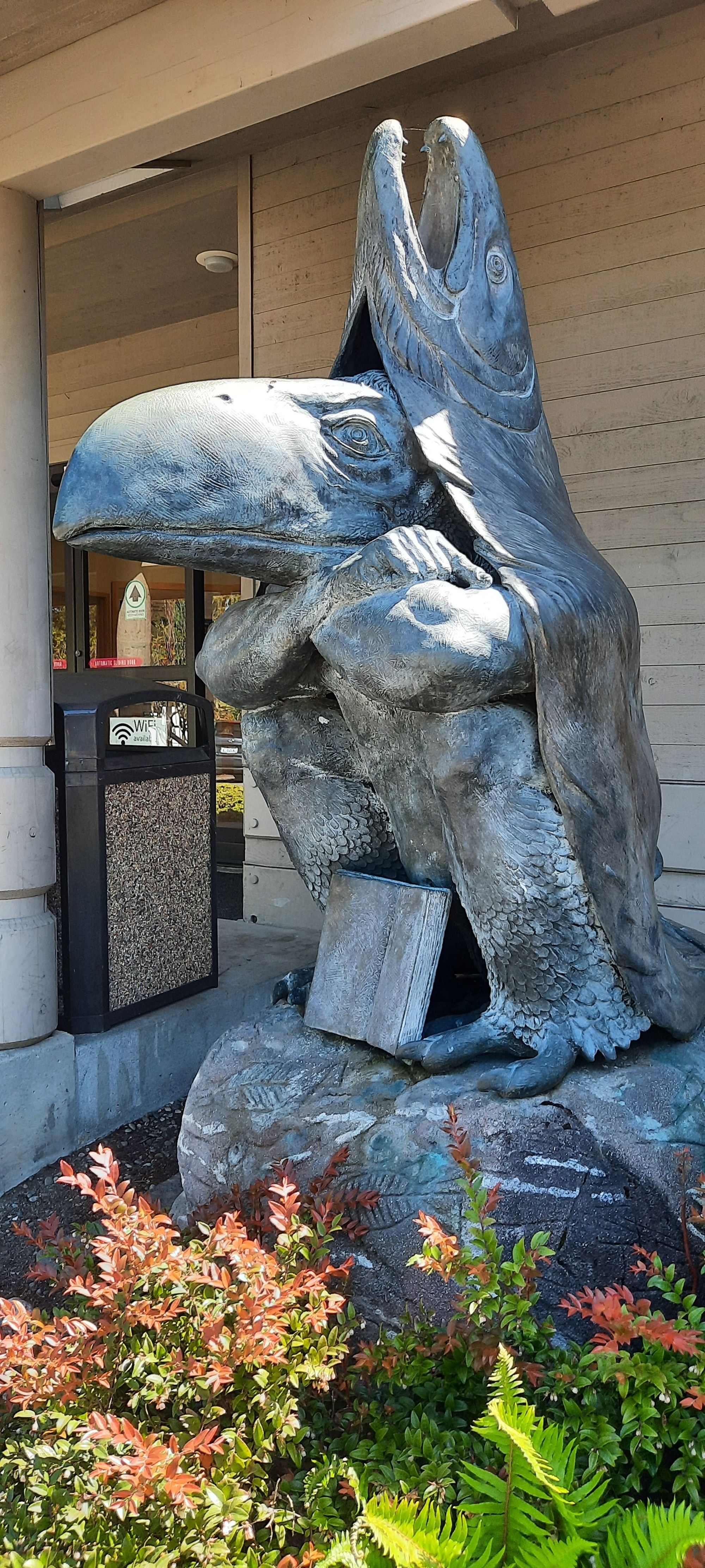 “Witness,” a bronze sculpture by Tom Jay, greets patrons at the Jefferson County Library in Port Hadlock.