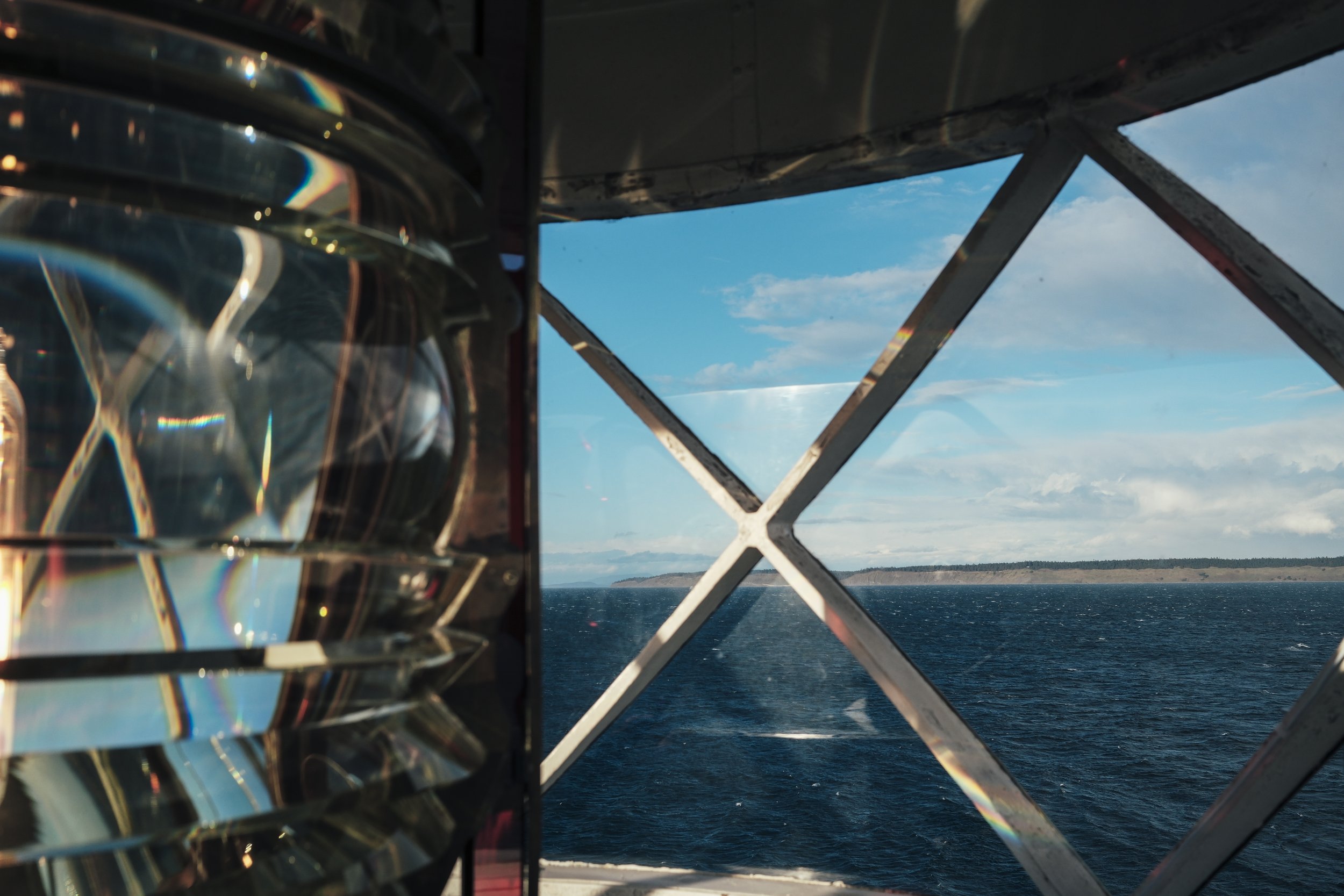  Though the new Fresnel lens has one of the best views in Port Townsend, the public have to admire the new lens (and Whidbey Island) from below. 