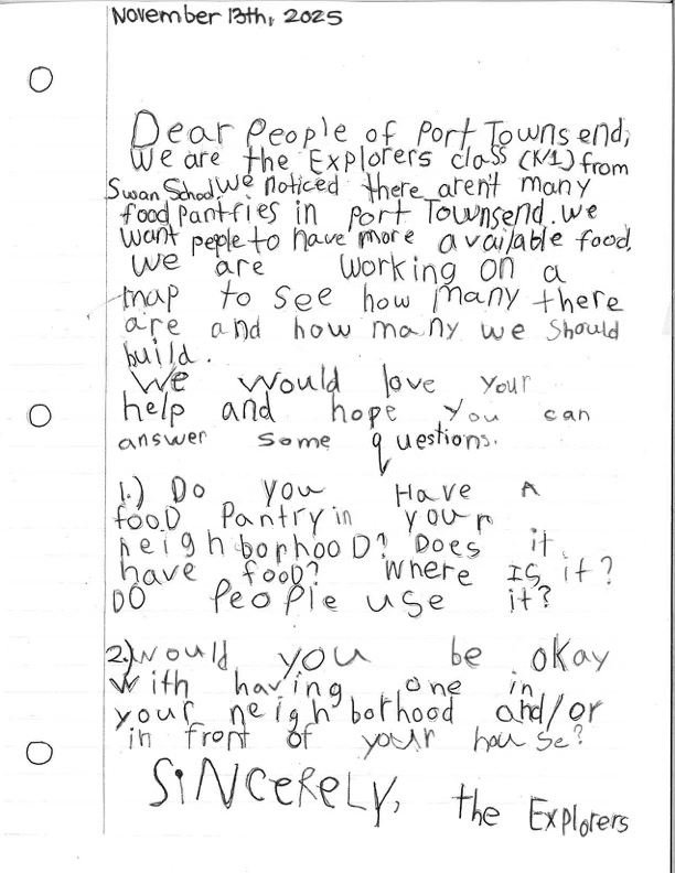 A handwritten poll posted on social media from the Explorers gained the class needed momentum to start working on filling in food pantry gaps. Photo courtesy of Swan School Explorers