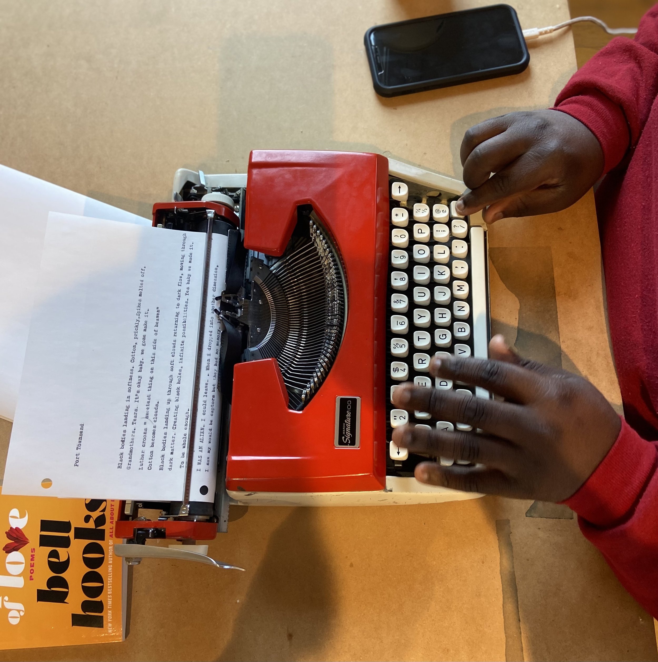   Sam Christian types a dream. photo by Carolyn Lewis.  