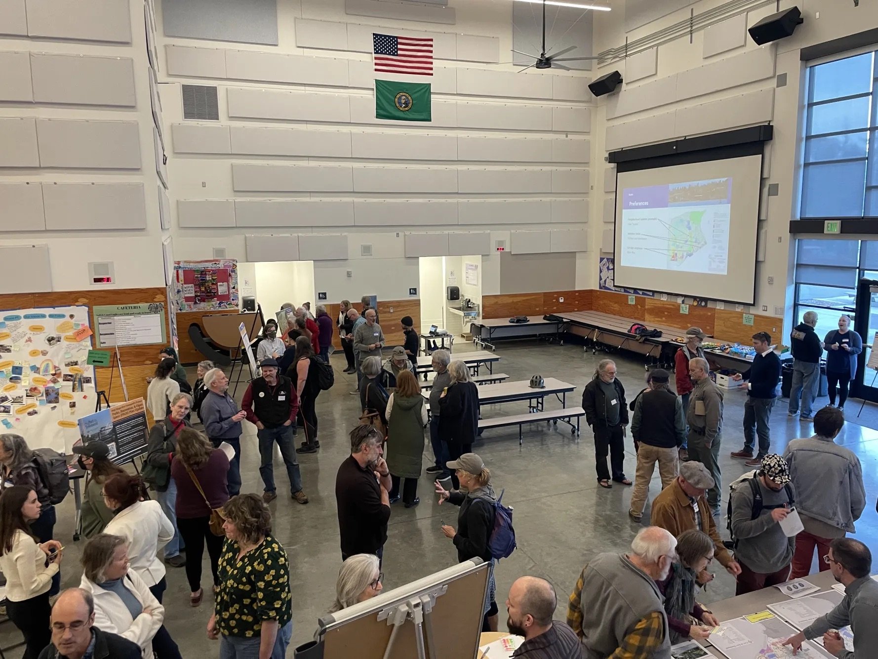 Community members gather at Salish Coast Elementary to give feedback on the city’s 20-year plan. Photo by Angela Downs.