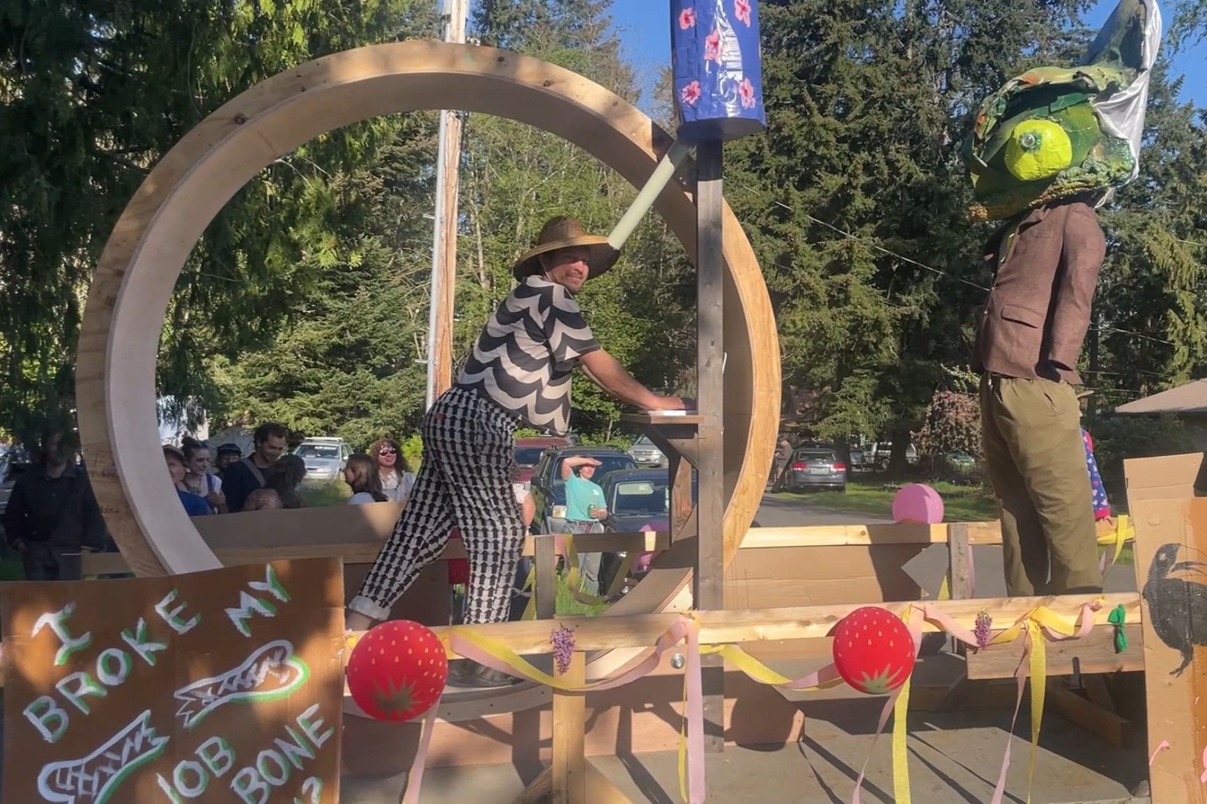 Irondale celebrated May Day with a parade, including this hamster wheel float. Photo By Angela Downs.