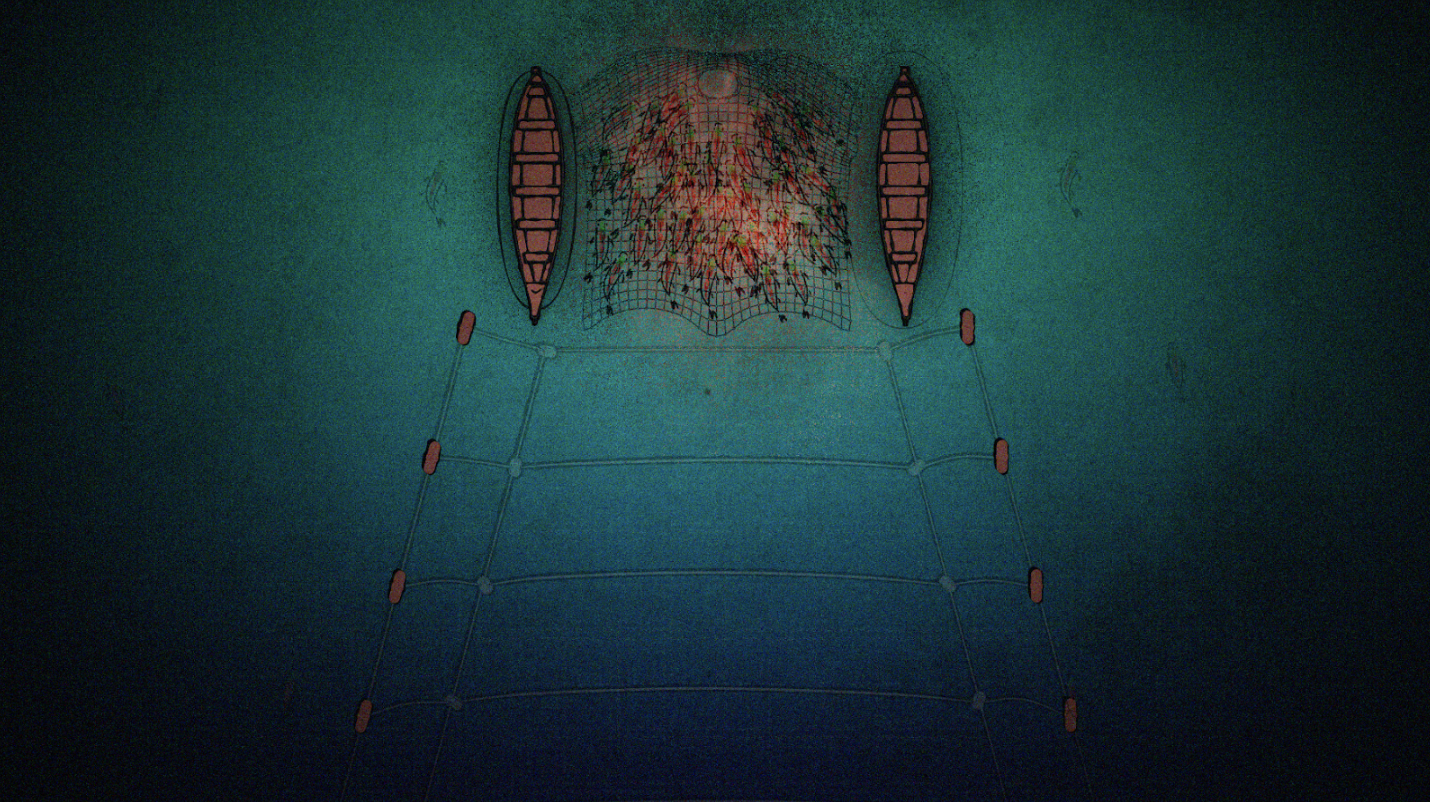   Animated depiction of a reefnet.  