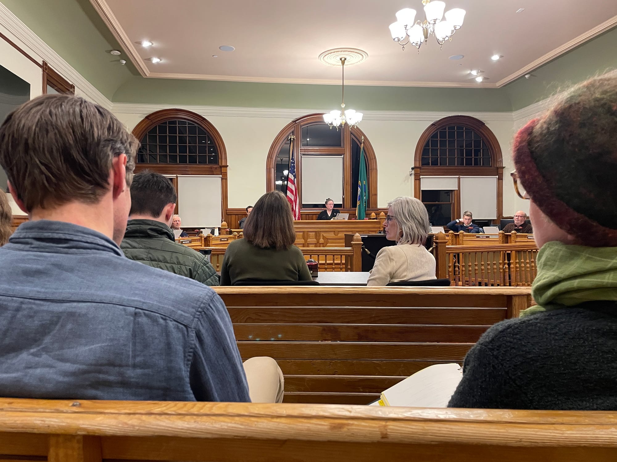 Perspective from the audience in the Port Townsend City Council Chambers 
