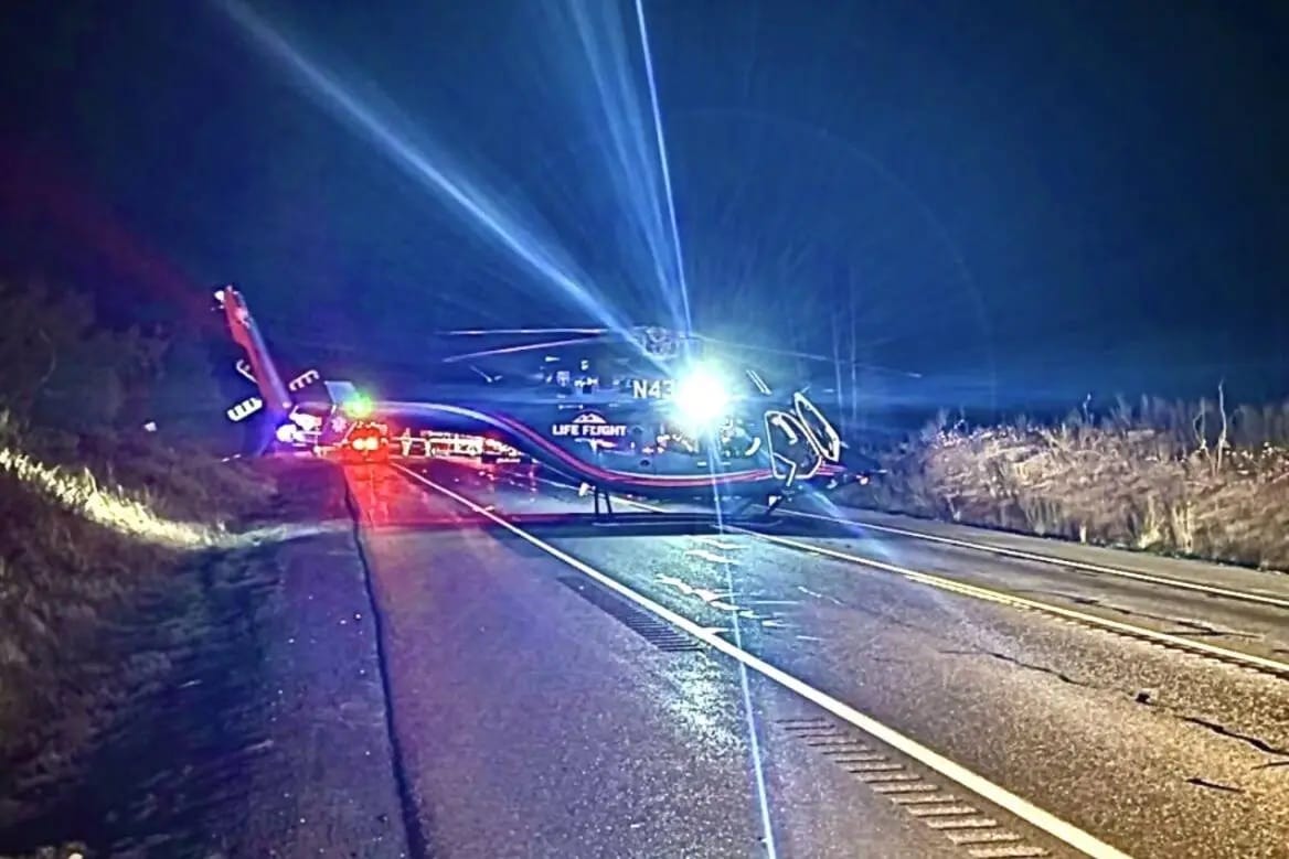 A helicopter in the middle of SR 104 