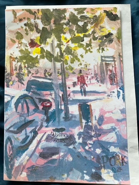  ‘September Sidewalk Scene.’ a painting by Marty David